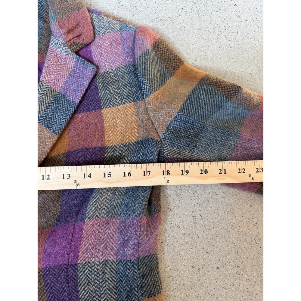 CAbi Womens Wool Blazer Sz 4 Multicolor Plaid Herringbone Purple Orange - Picture 6 of 7